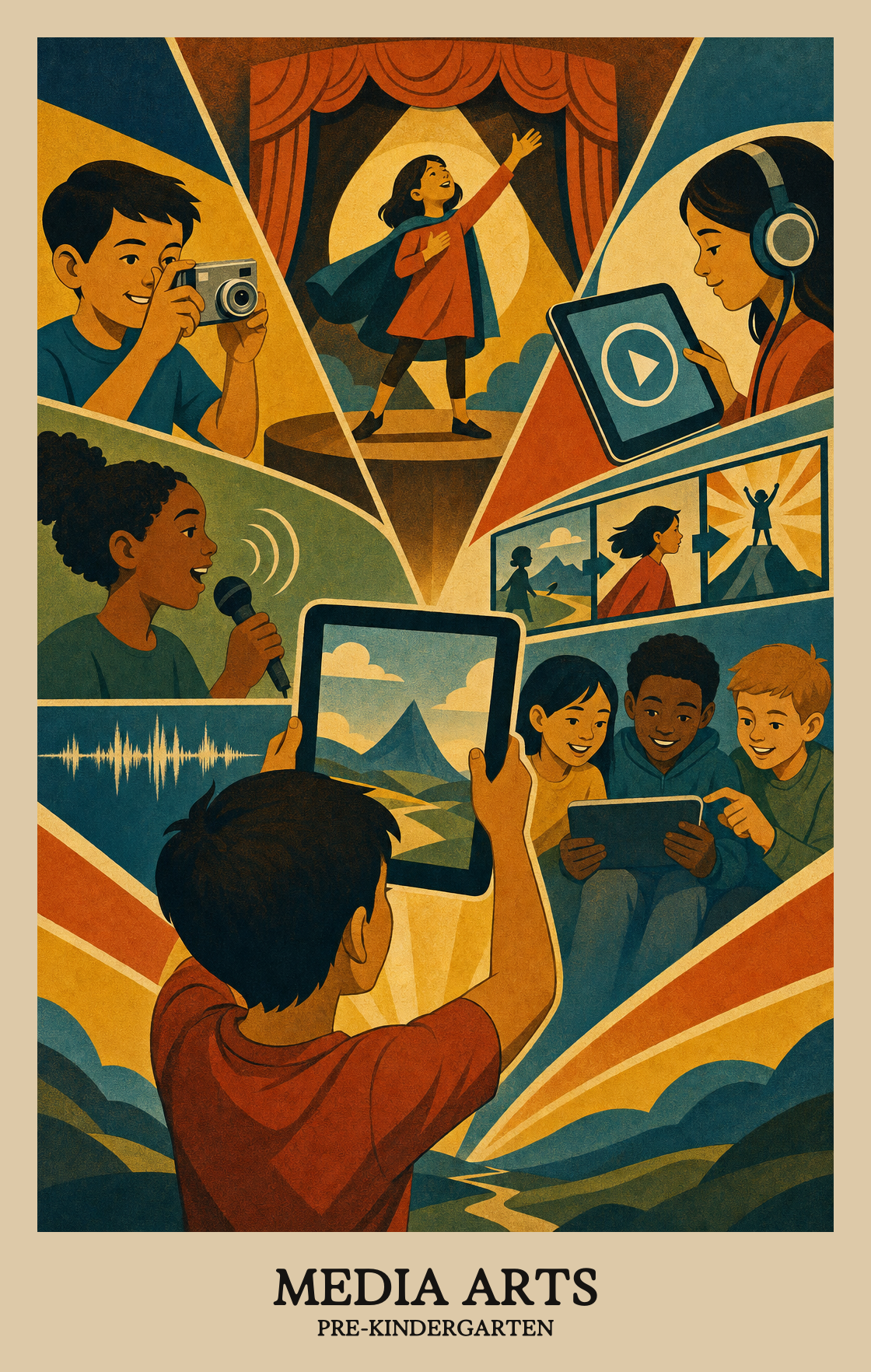 Illustration of what students learn in Pre-Kindergarten Arts: Media Arts