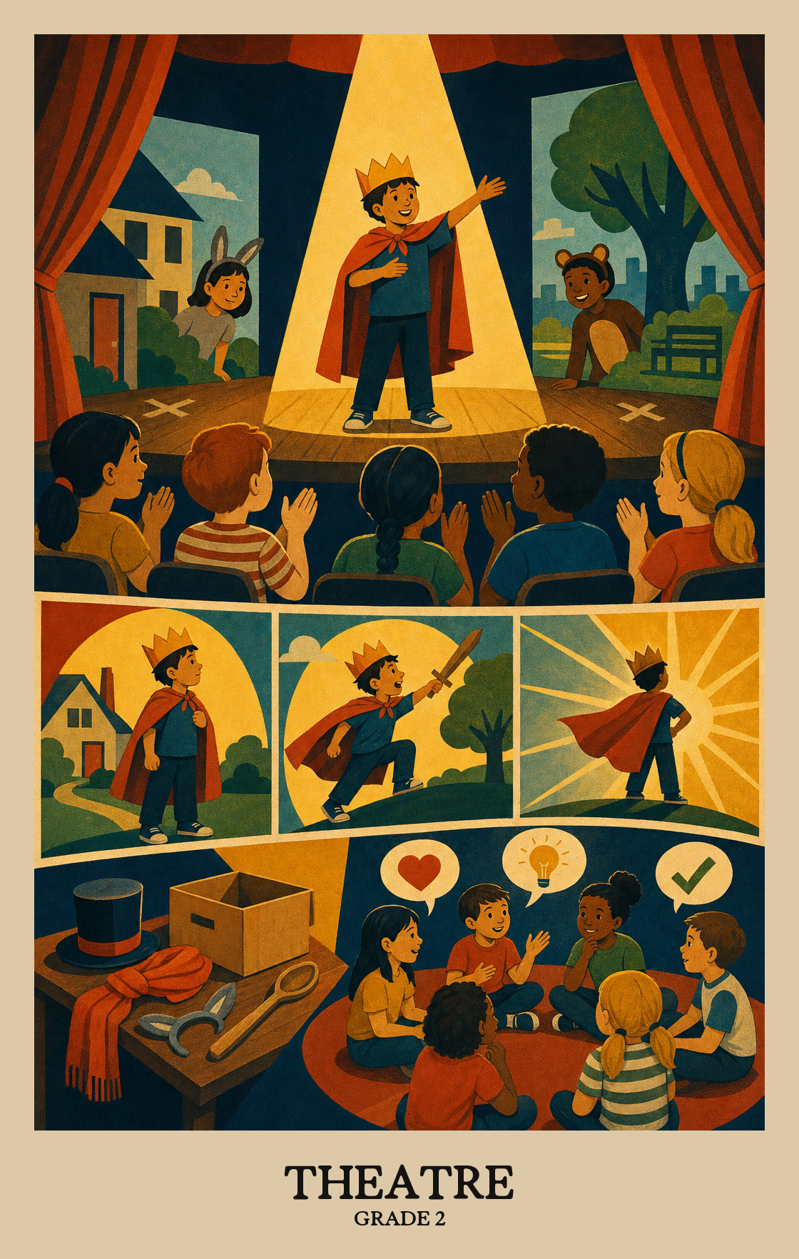 Illustration of what students learn in Grade 2 Arts: Theatre