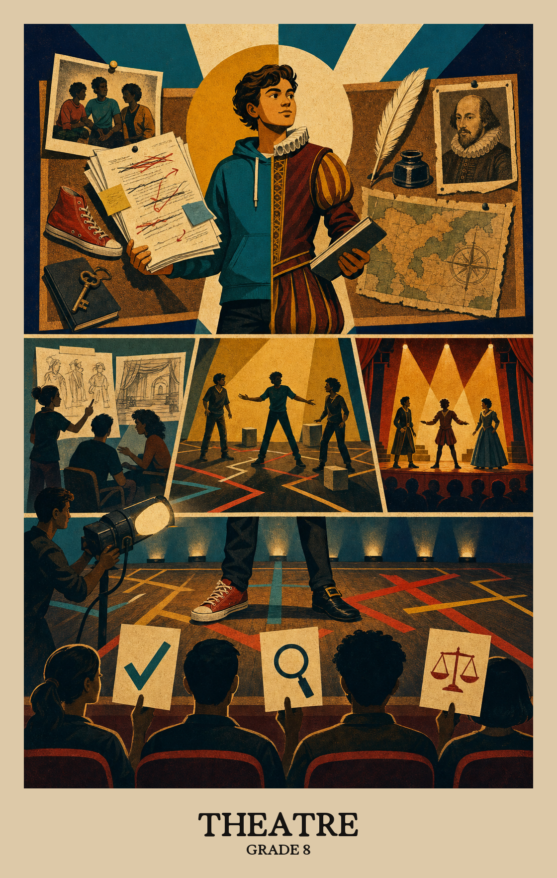 Illustration of what students learn in Grade 8 Arts: Theatre