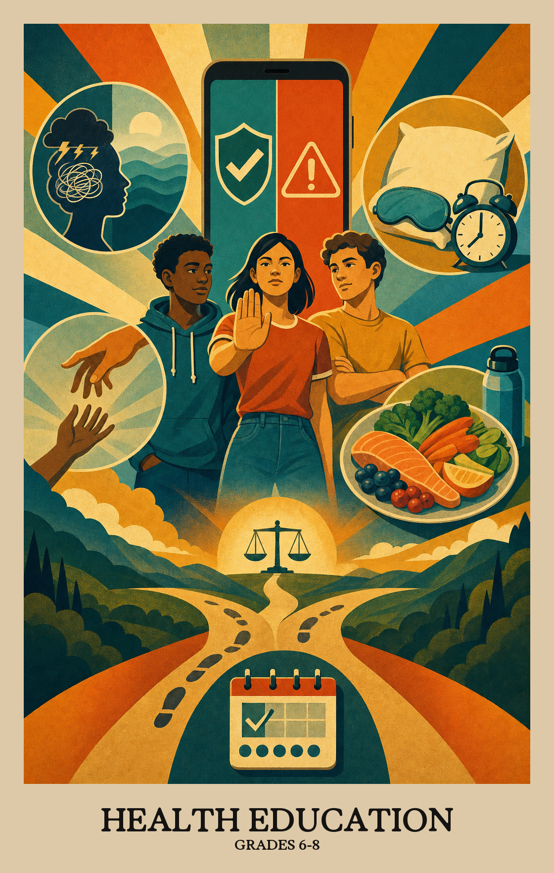 Illustration of what students learn in Grades 6-8 Health Education
