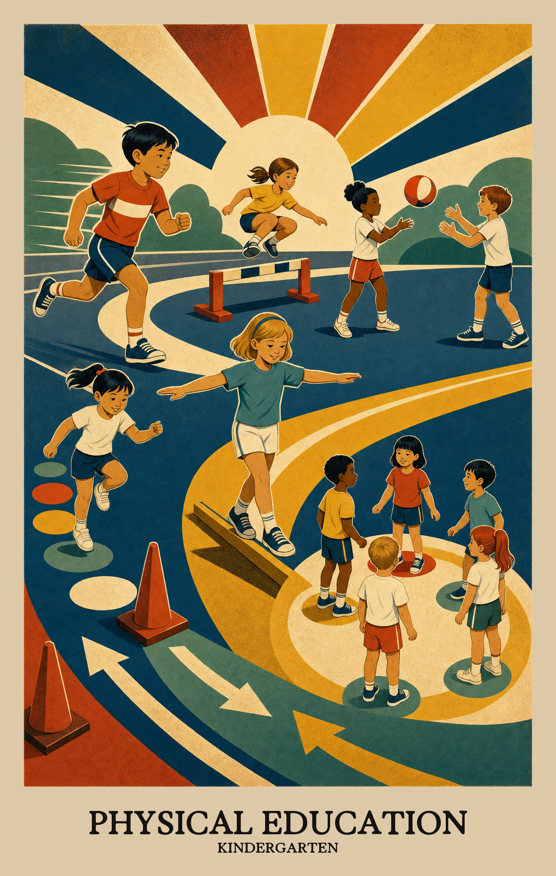 Illustration of what students learn in Kindergarten Physical Education