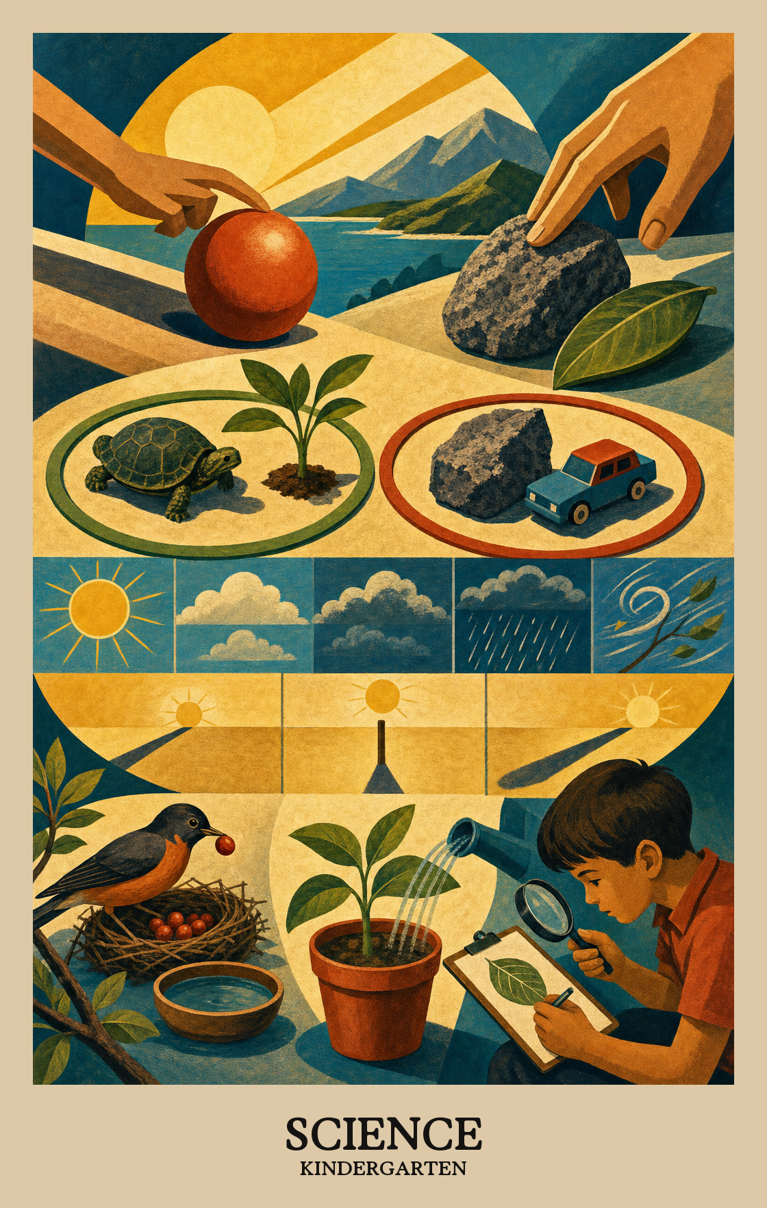 Illustration of what students learn in Kindergarten Science